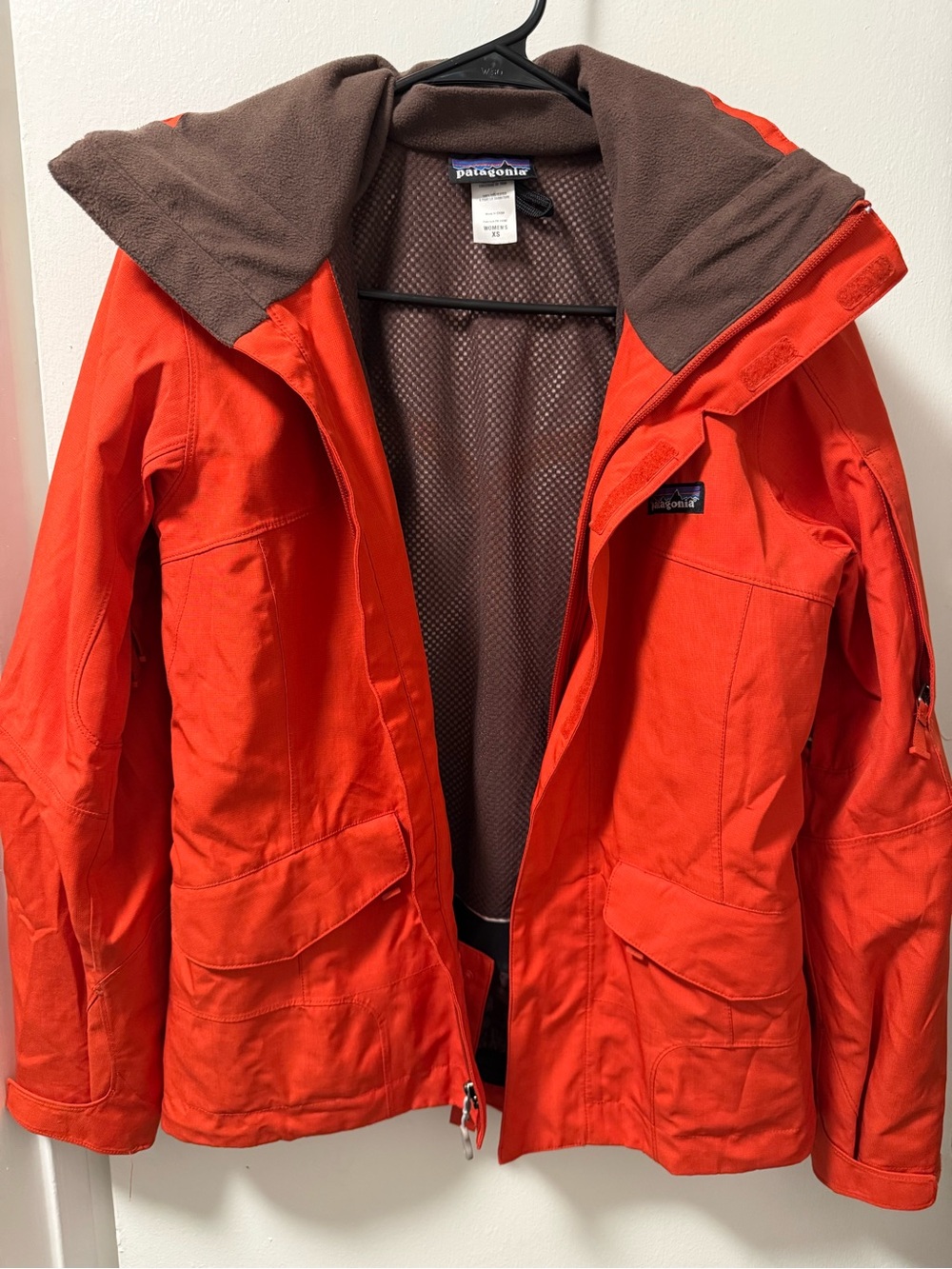 Patagonia Women's Bright Orange Ski Jacket with Brown Lining